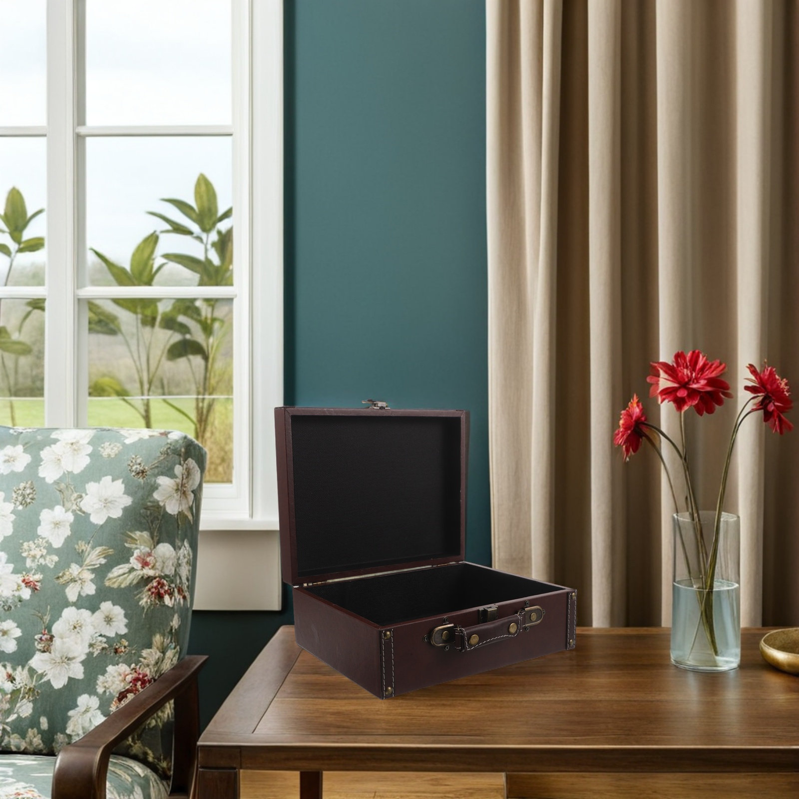 Retro Vintage Trunk Suitcase - Wood Retro Storage Box Vintage Portable